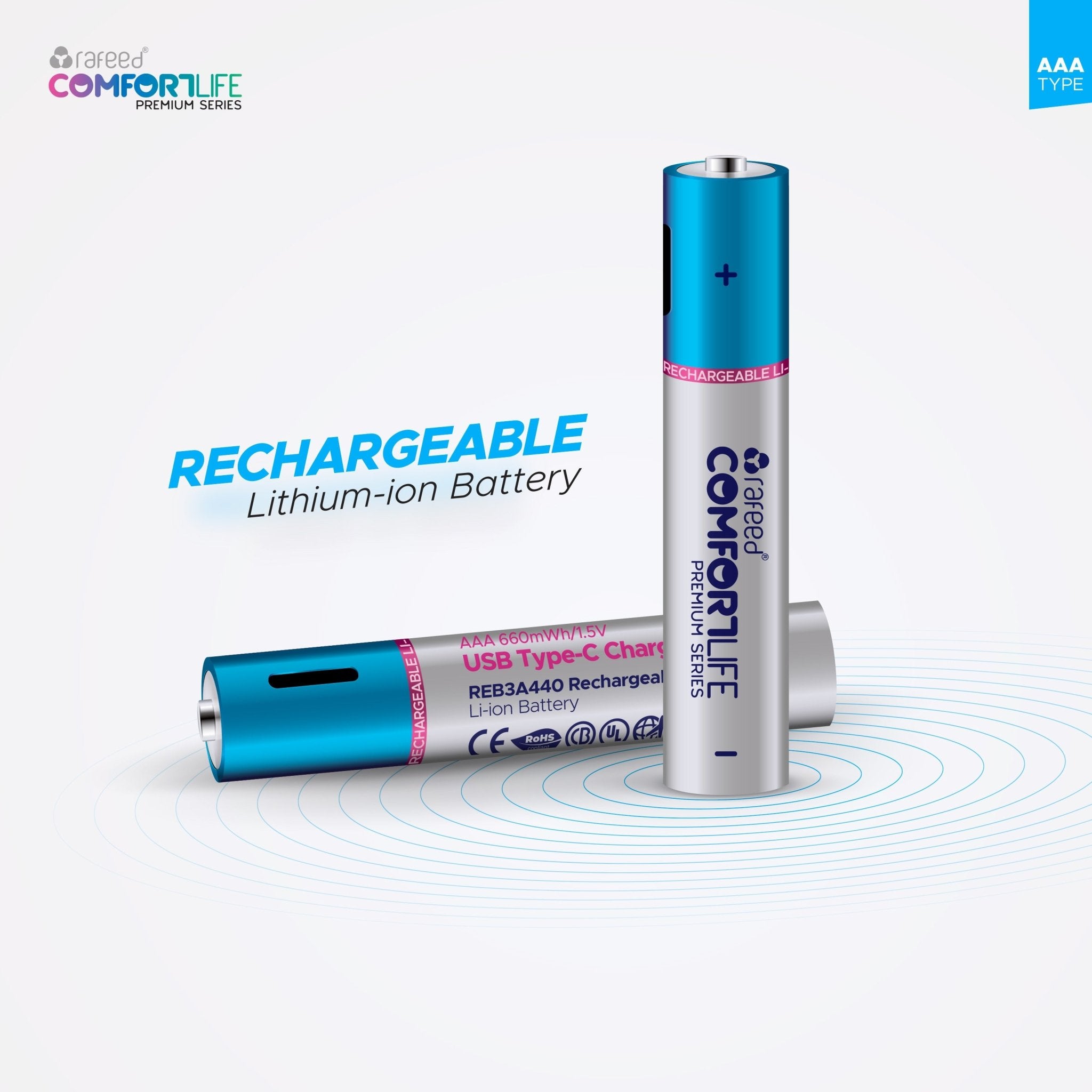 Rafeed AAA 2PCS Rechargeable Lithium Batteries, 440mAh, Type-C Rechargeable