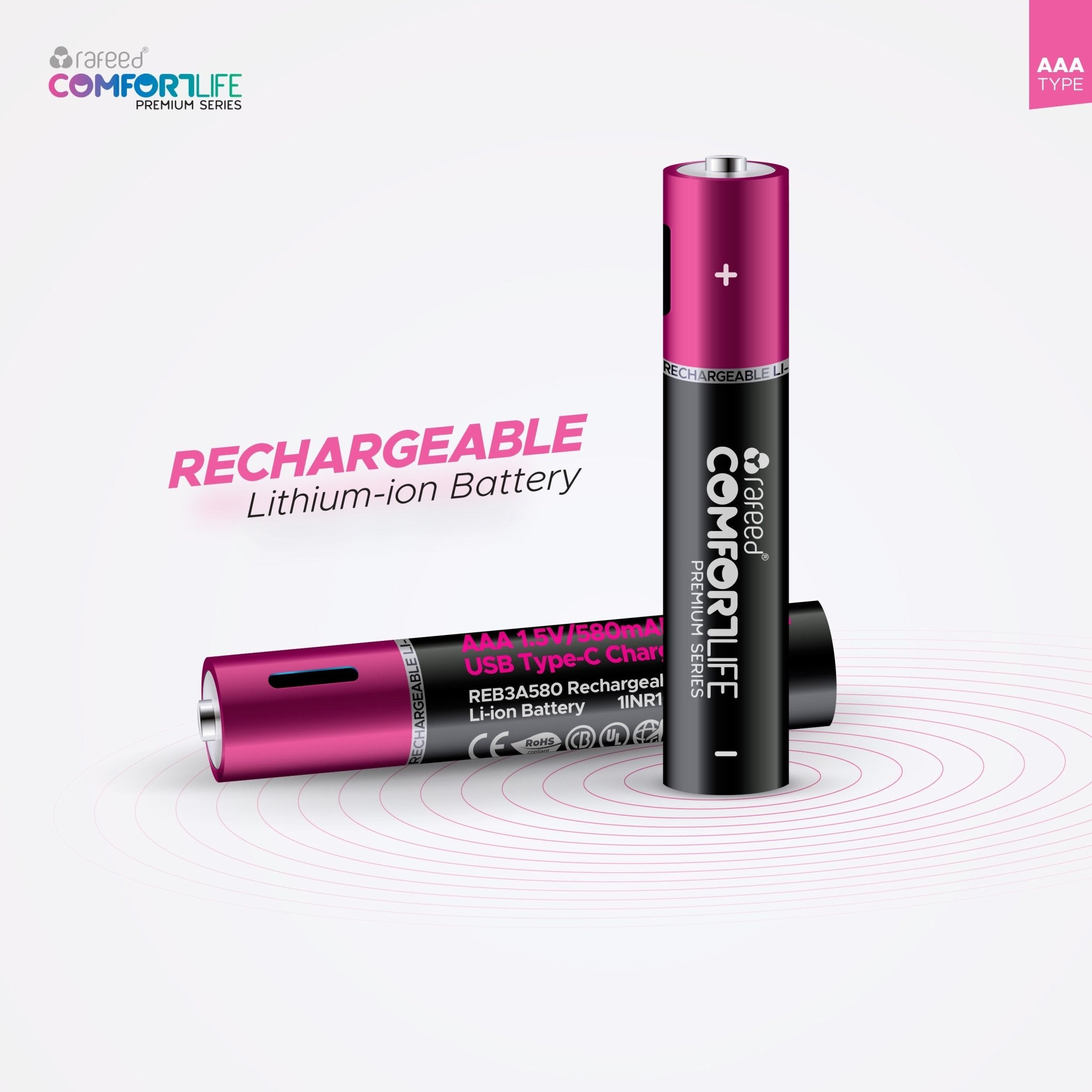 Rafeed AAA 4PCS Rechargeable Lithium Batteries, 580mAh, Type-C Rechargeable