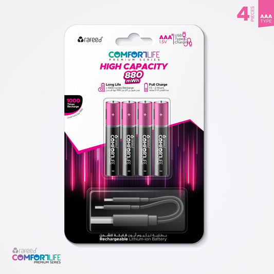 Rafeed AAA 4PCS Rechargeable Lithium Batteries, 580mAh, Type-C Rechargeable