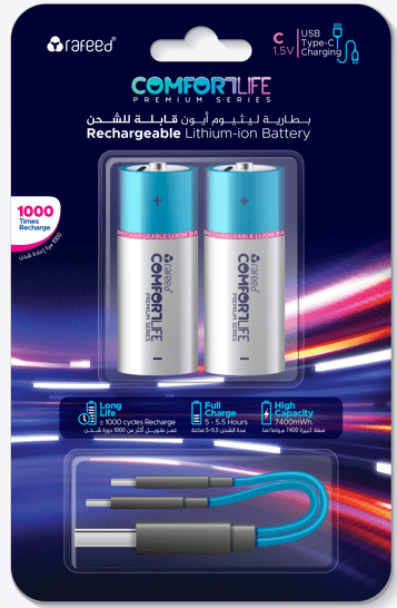 Rafeed C Type 2pcs USB C Rechargeable Lithium Batteries, 500mAh
