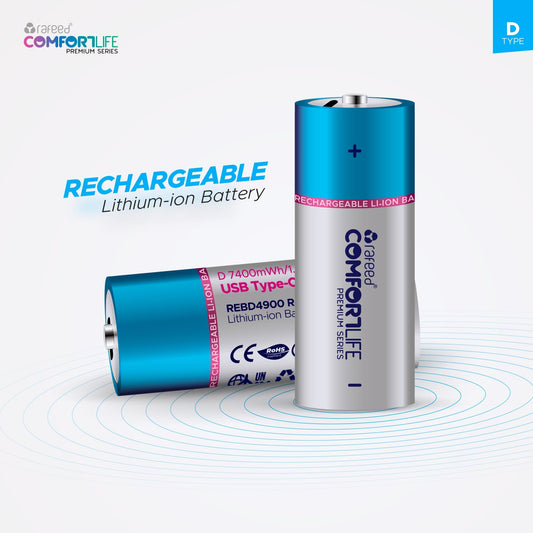 Rafeed D Type 2pcs USB C Rechargeable Lithium Batteries, 1460mAh