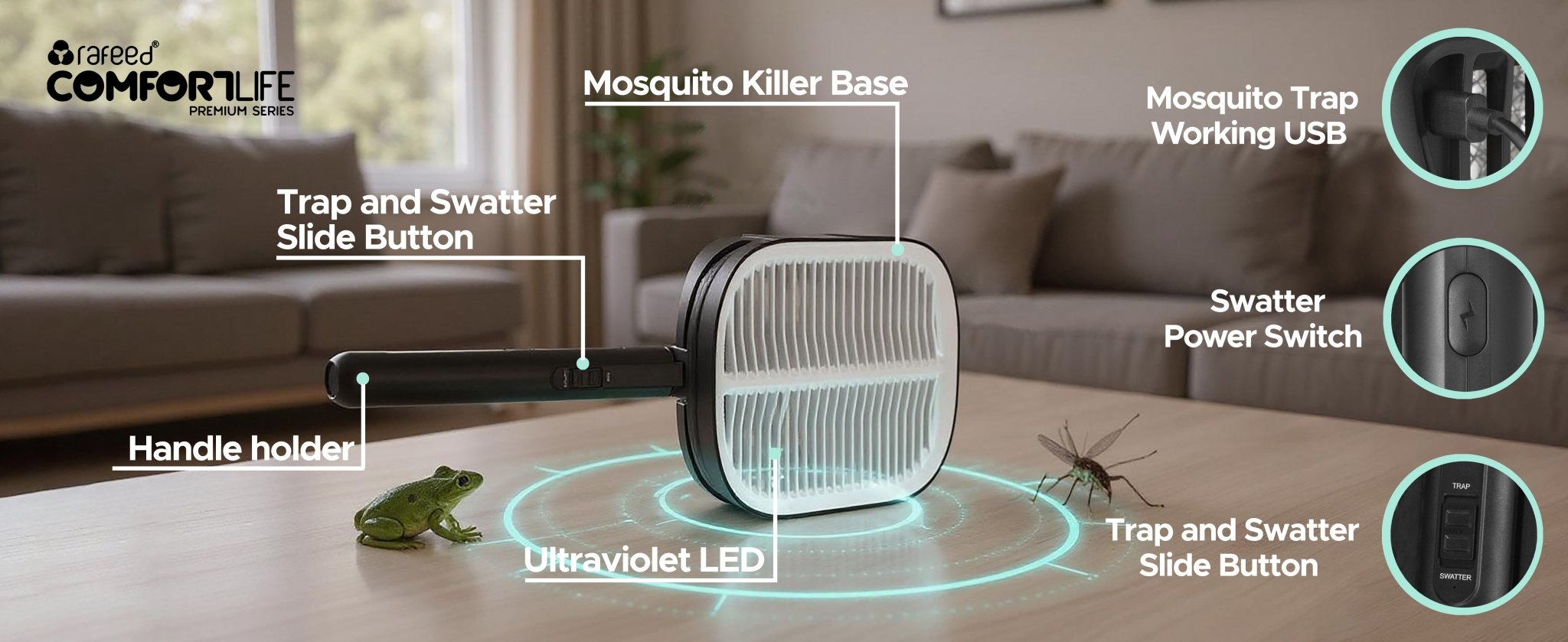 Rafeed Electric Mosquito Killer & Fly Swatter 2-in-1 Rechargeable UV Trap