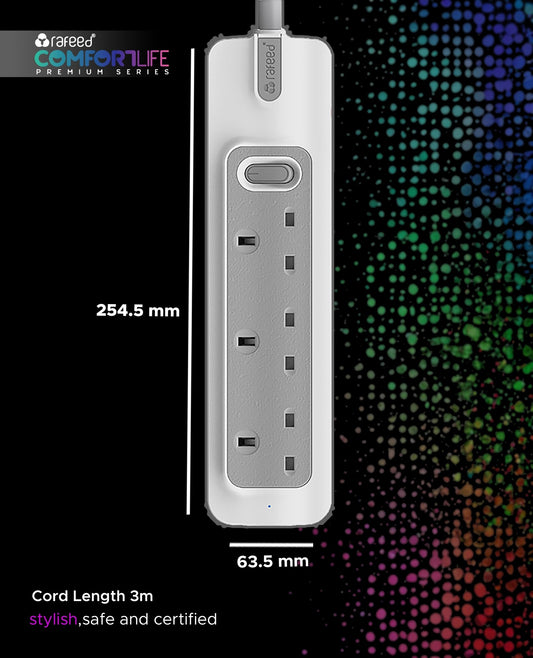 Rafeed Power Extension 5 meters 6 Sockets, on/off Switch, 2990W