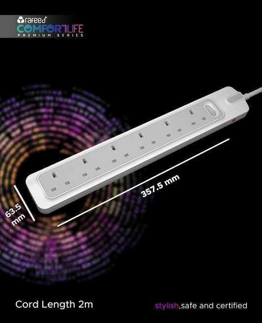Rafeed Power Extension 5 meters 6 Sockets, on/off Switch, 2990W