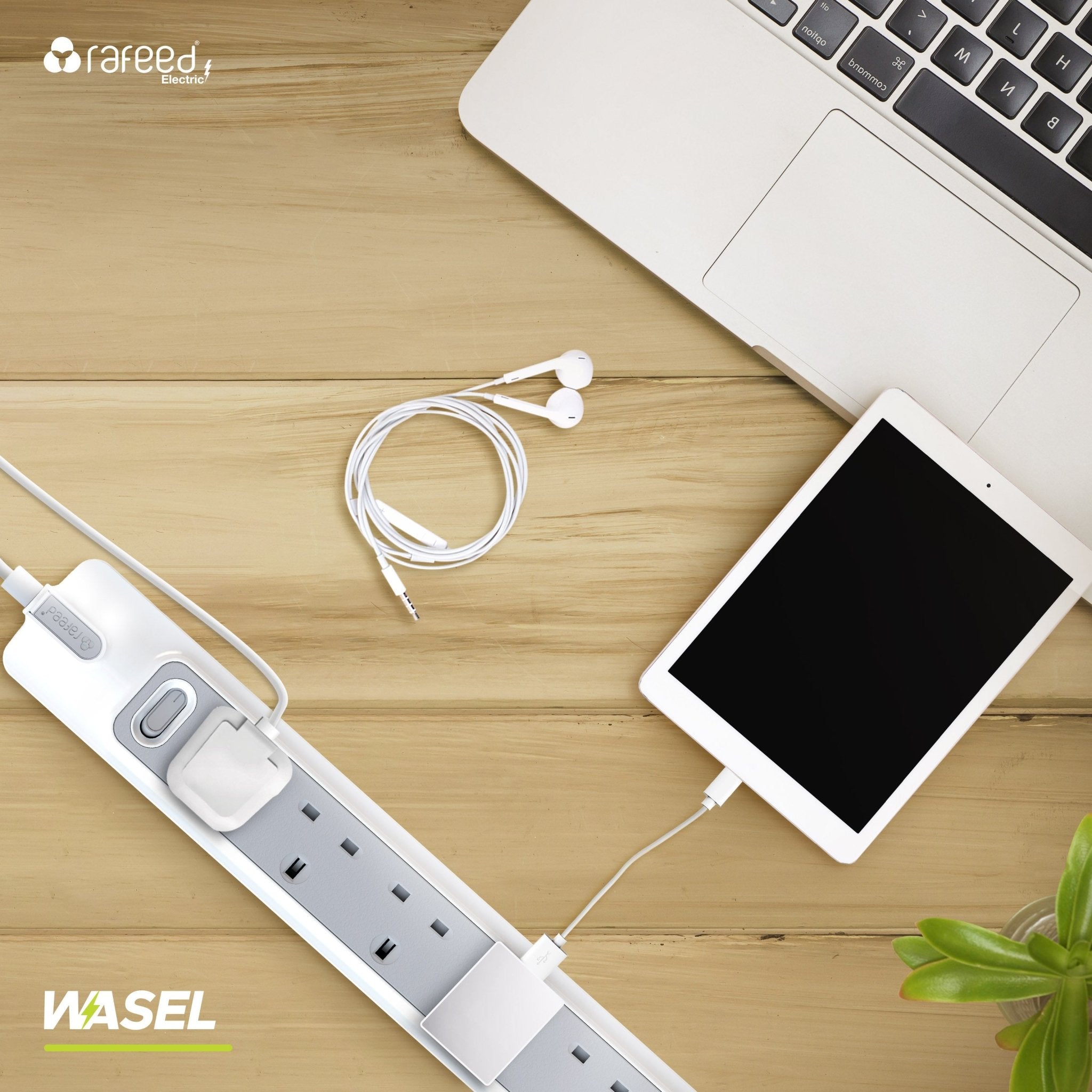 RAFEED 6 Gang UK Power Extension Socket 13A 230V with 3m Rubber Cord – Grey & White, on/off Switch, 2990W