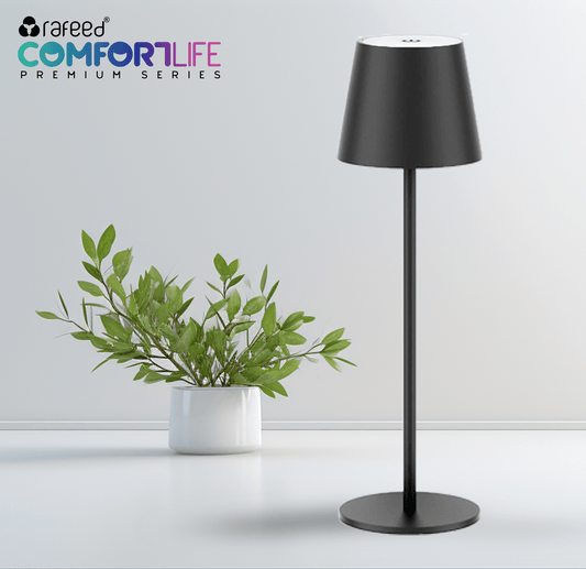 Rafeed Rechargeable LED Table Lamp White, 3W 240lm, Touch Dimming, 3000K Warm Light, USB Charging, 4000mAh Battery, IP52, Black