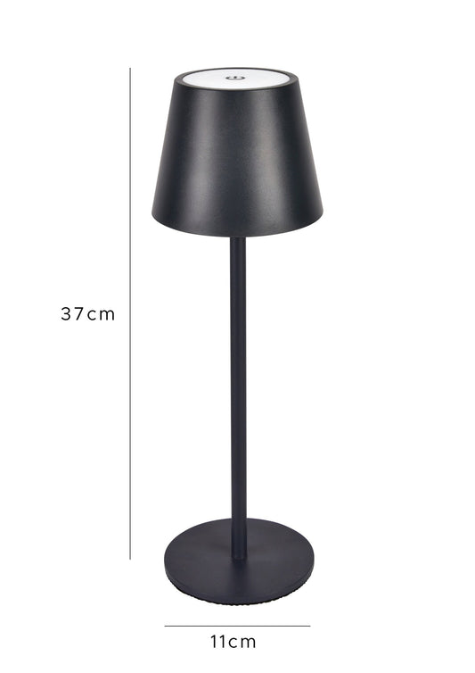 Rafeed Rechargeable LED Table Lamp White, 3W 240lm, Touch Dimming, 3000K Warm Light, USB Charging, 4000mAh Battery, IP52, Black