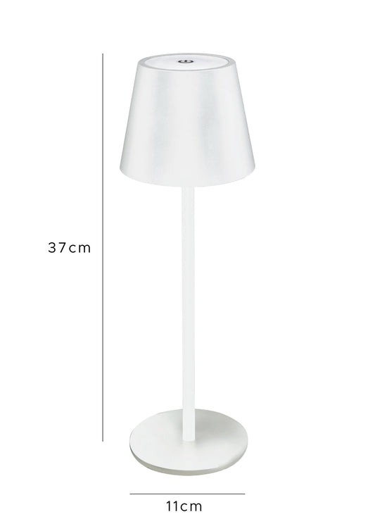 Rafeed Rechargeable LED Table Lamp White, 3W 240lm, Touch Dimming, 3000K Warm Light, USB Charging, 4000mAh Battery, IP52, White