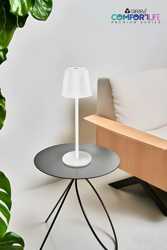 Rafeed Rechargeable LED Table Lamp White, 3W 240lm, Touch Dimming, 3000K Warm Light, USB Charging, 4000mAh Battery, IP52, White