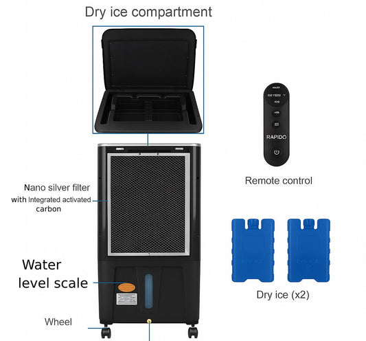 Rapido Everest Air Cooler 20L, 48Watts, With Remote, 3 Speeds