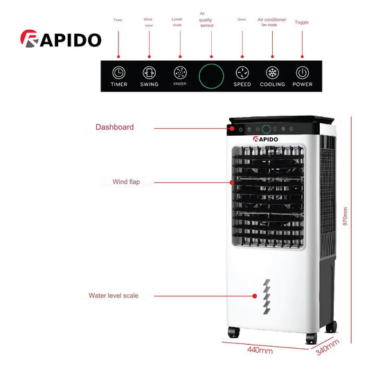 Rapido Everest Air Cooler – Energy-Efficient SD Plus Motor, Air Quality Sensor, Negative Ion Purification, Remote Control