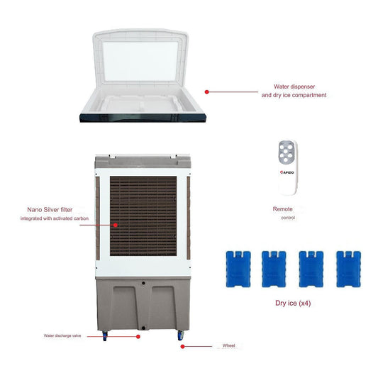 Rapido Everest Industrial Air Cooler – Air Quality Sensor, Negative Ion Purification, Remote Control, Heavy-Duty Cooling for Large & Open Spaces