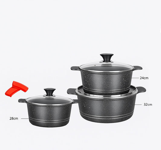 Sonex 10pcs Aluminum Non-Stick Omega Super Cooking Pots Set With Induction, Grey Marble