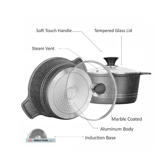 Sonex 10pcs Aluminum Non-Stick Omega Super Cooking Pots Set With Induction, Grey Marble