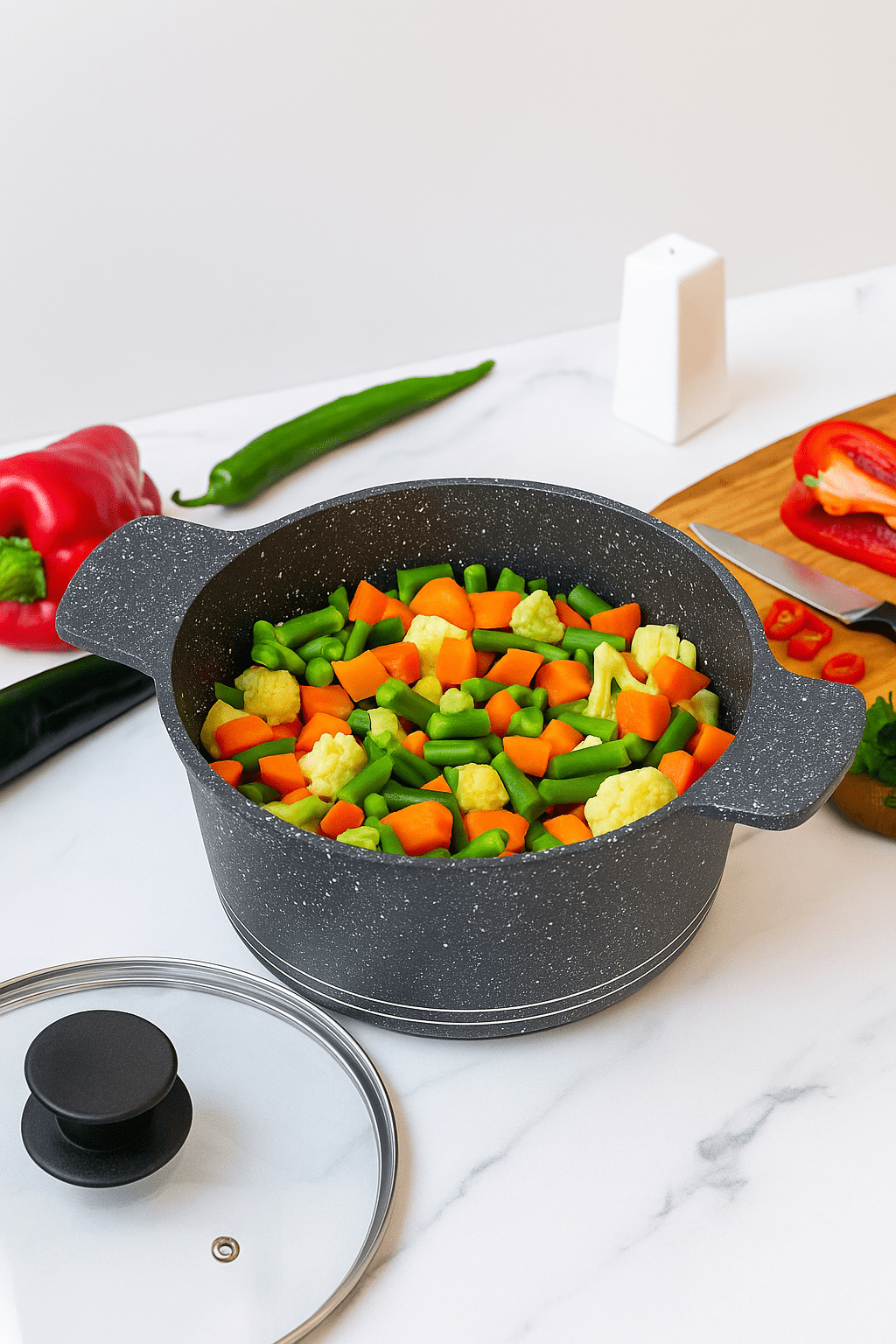 Sonex 10pcs Aluminum Non-Stick Omega Super Cooking Pots Set With Induction, Grey Marble