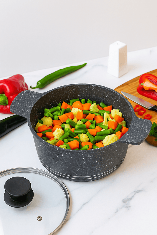 Sonex 10pcs Aluminum Non-Stick Omega Super Cooking Pots Set With Induction, Grey Marble