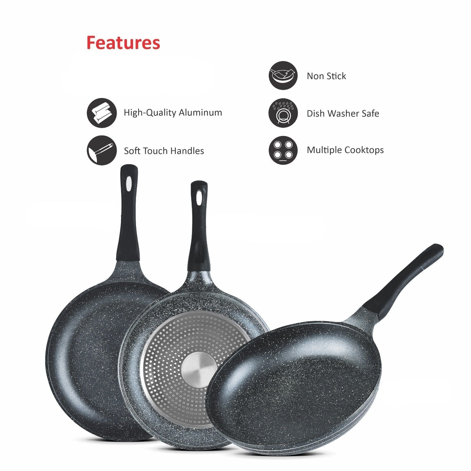 Sonex Aluminum Non-Stick 24cm Mac Fry Pan with Induction Grey Marble