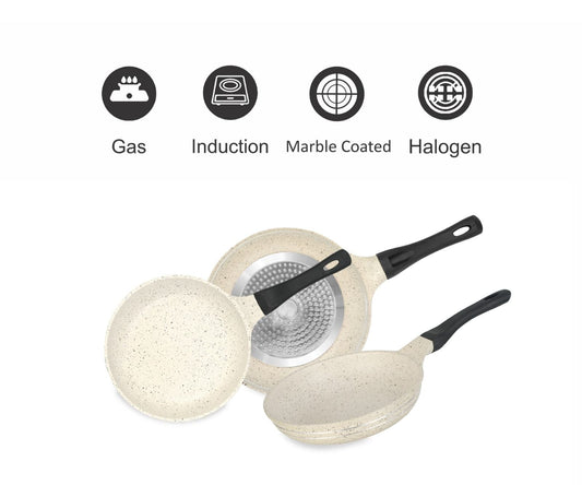 Sonex Aluminum Non-Stick 24cm Mac Fry Pan with Induction White Marble