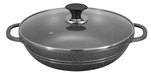 Sonex Aluminum Non-Stick Eden Cooking Wok 2 Handles with Induction, Grey Marble