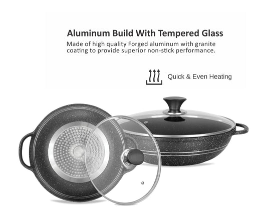 Sonex Aluminum Non-Stick Eden Cooking Wok 2 Handles with Induction, Grey Marble