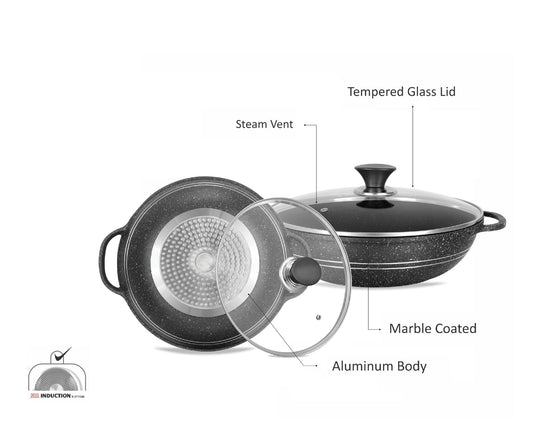 Sonex Aluminum Non-Stick Eden Cooking Wok 2 Handles with Induction, Grey Marble