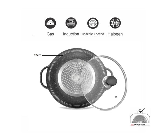 Sonex Aluminum Non-Stick Eden Cooking Wok 2 Handles with Induction, Grey Marble