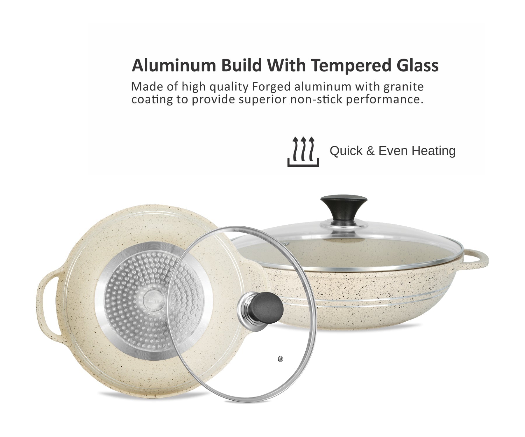 Sonex Aluminum Non-Stick Eden Cooking Wok 2 Handles with Induction, White Marble