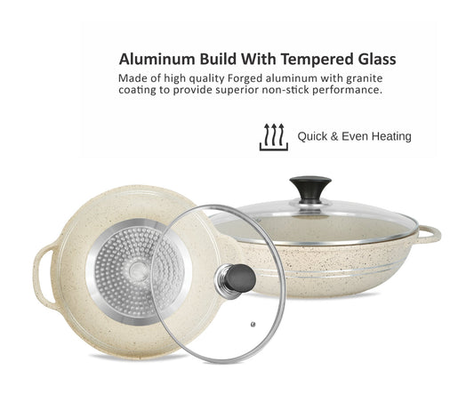 Sonex Aluminum Non-Stick Eden Cooking Wok 2 Handles with Induction, White Marble