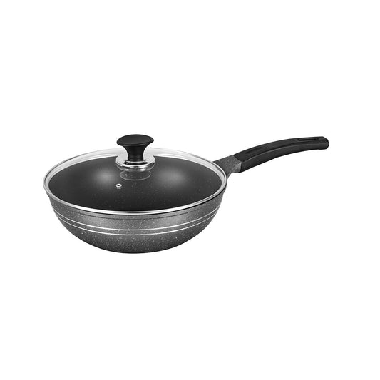 Sonex Aluminum Non Stick Eden Cooking Wok 30cm With Tempered Glass Lid, Induction, Grey Marble
