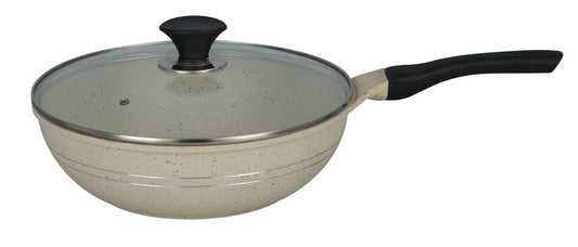 Sonex Aluminum Non Stick Eden Cooking Wok 30cm With Tempered Glass Lid, Induction, White Marble
