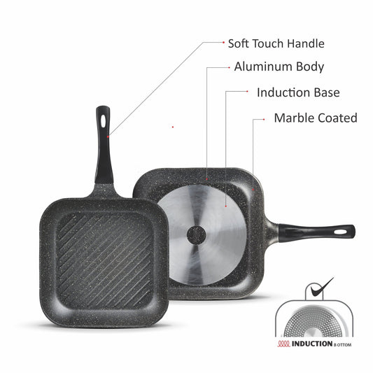 Sonex Aluminum Non Stick Eden Grill Pan with Induction 28cm, Grey Marble