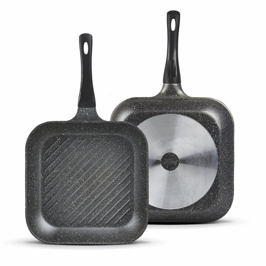 Sonex Aluminum Non Stick Eden Grill Pan with Induction 28cm, Grey Marble