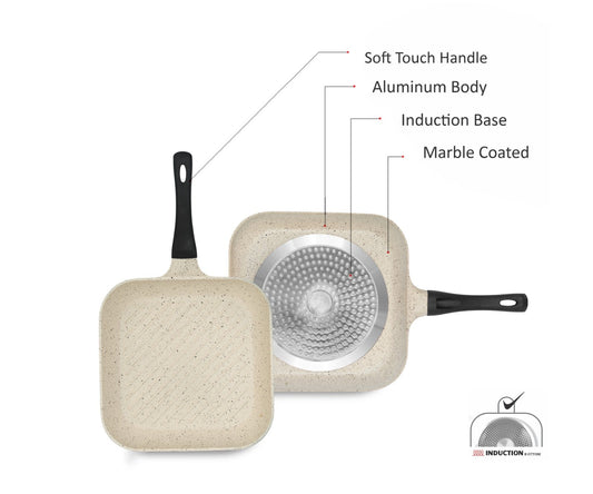 Sonex Aluminum Non Stick Eden Grill Pan with Induction 28cm, White Marble
