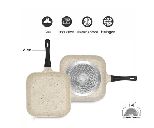 Sonex Aluminum Non Stick Eden Grill Pan with Induction 28cm, White Marble