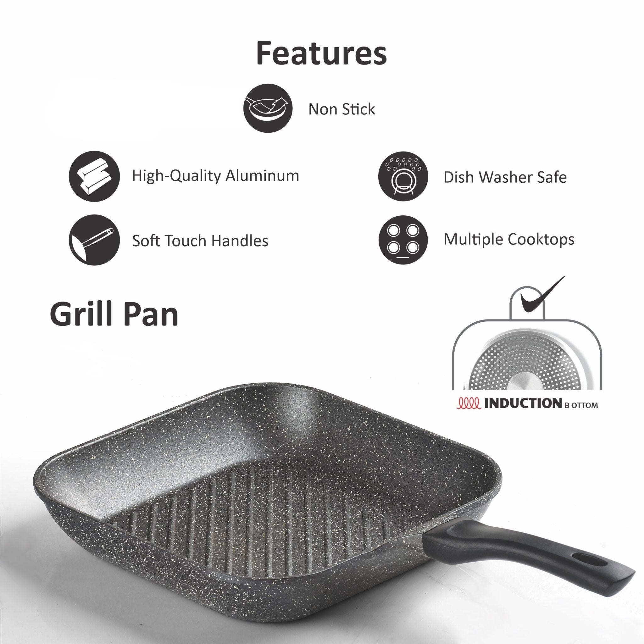 Sonex Eden 28cm Aluminum Non-Stick Grill Pan All Cooktops Grey Marble