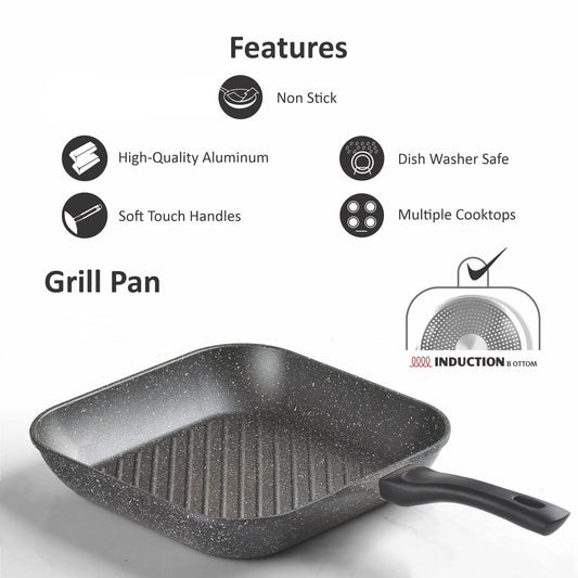 Sonex Eden 28cm Aluminum Non-Stick Grill Pan All Cooktops Grey Marble