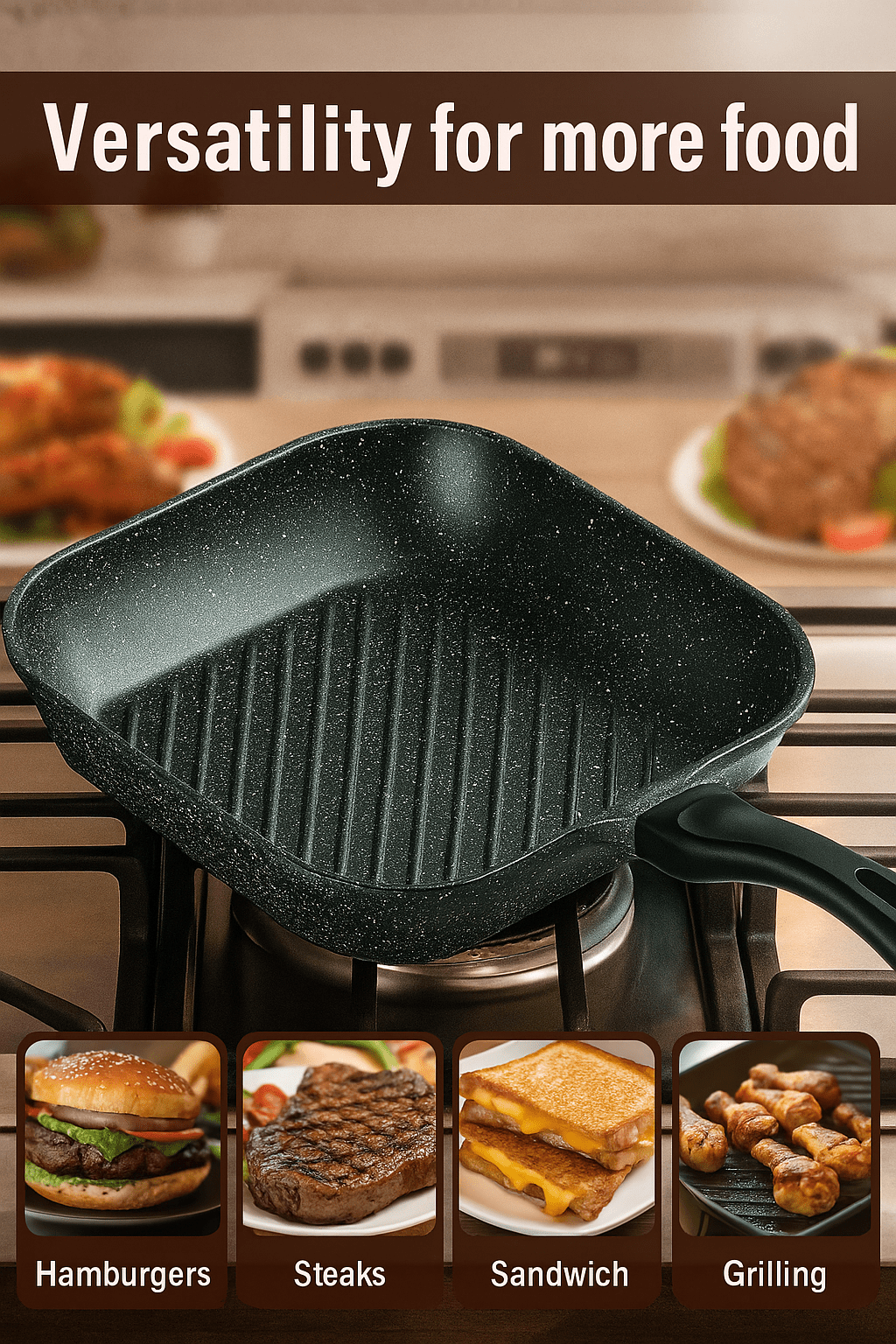 Sonex Eden 28cm Aluminum Non-Stick Grill Pan All Cooktops Grey Marble