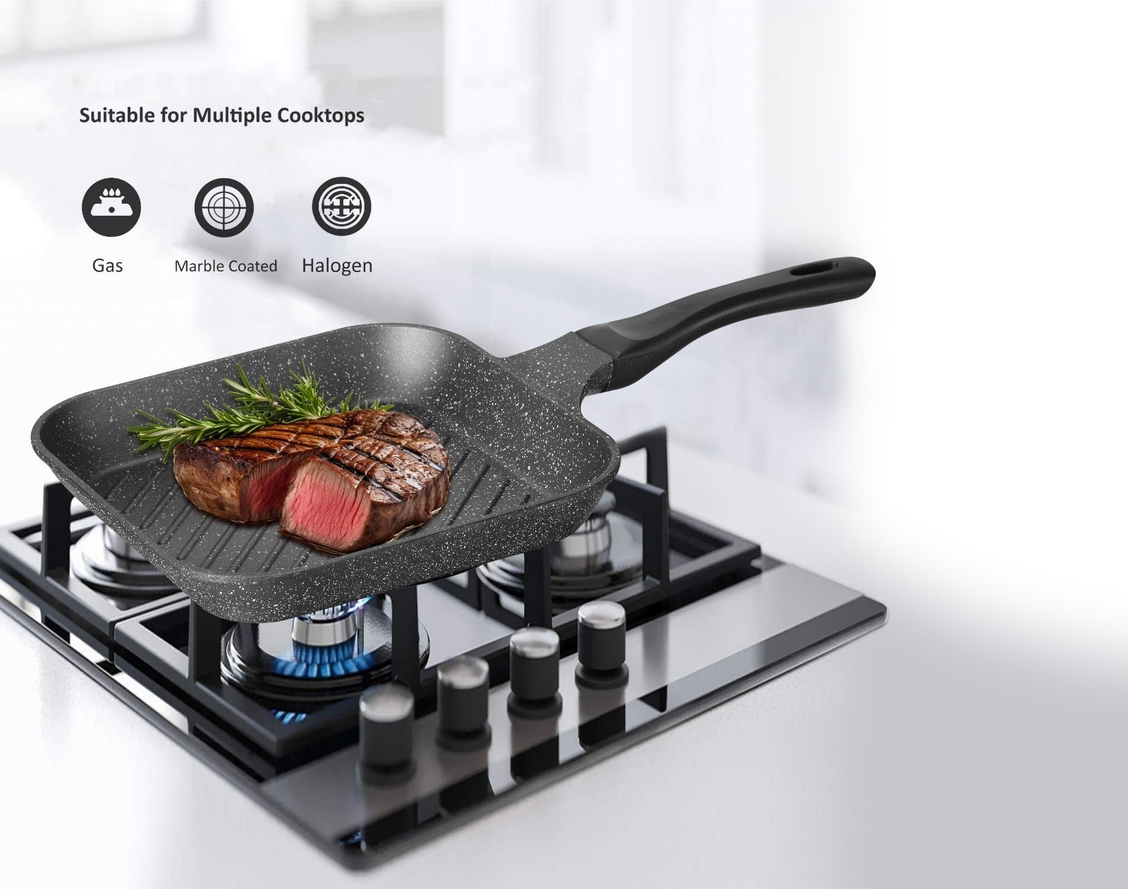 Sonex Eden 28cm Aluminum Non-Stick Grill Pan All Cooktops Grey Marble