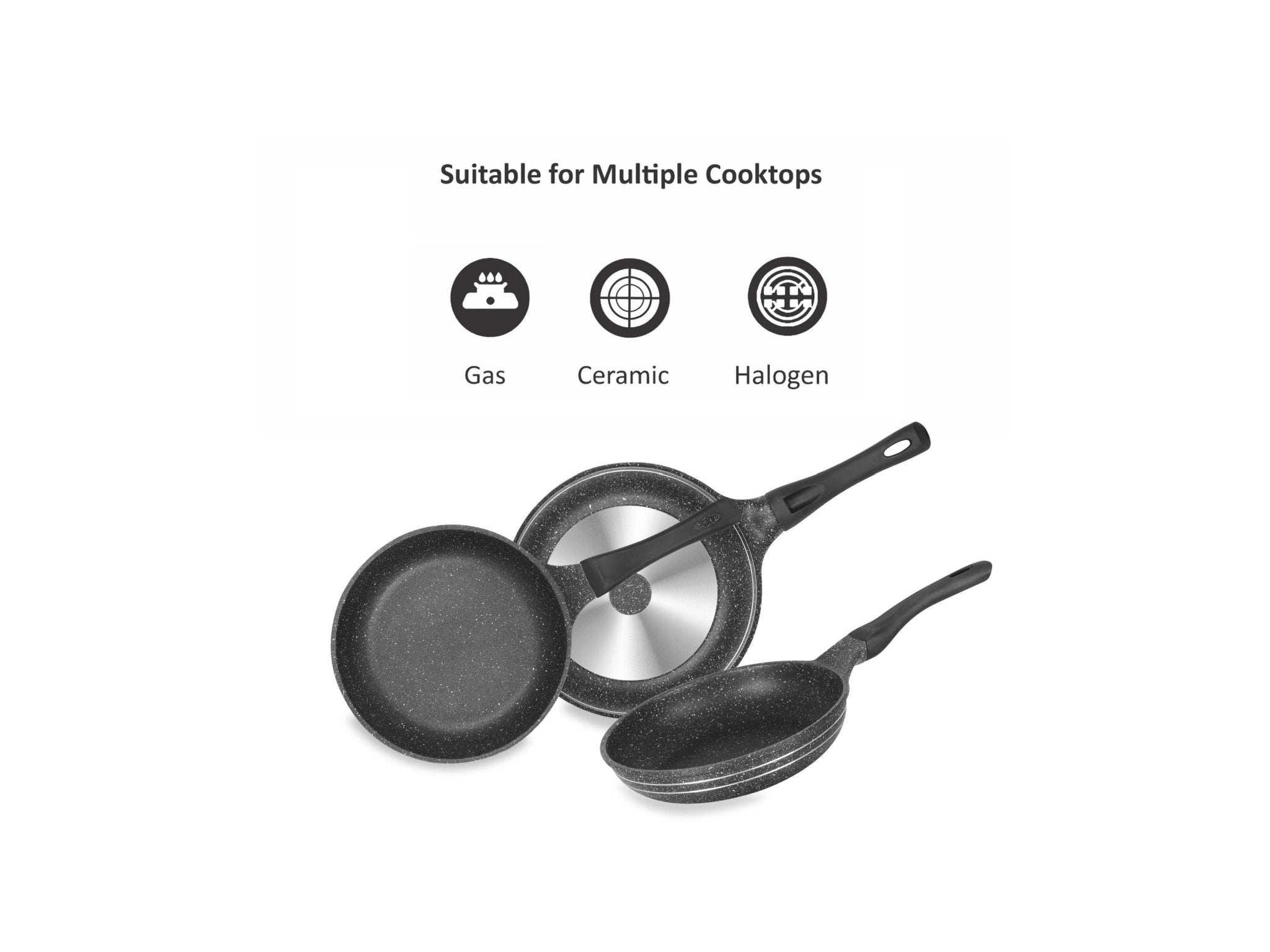 Sonex EDEN PLUS 20-Piece Marble Coating Cookware Set with Glass Lids | Non-Stick Pots & Pans | Black Gift Pack
