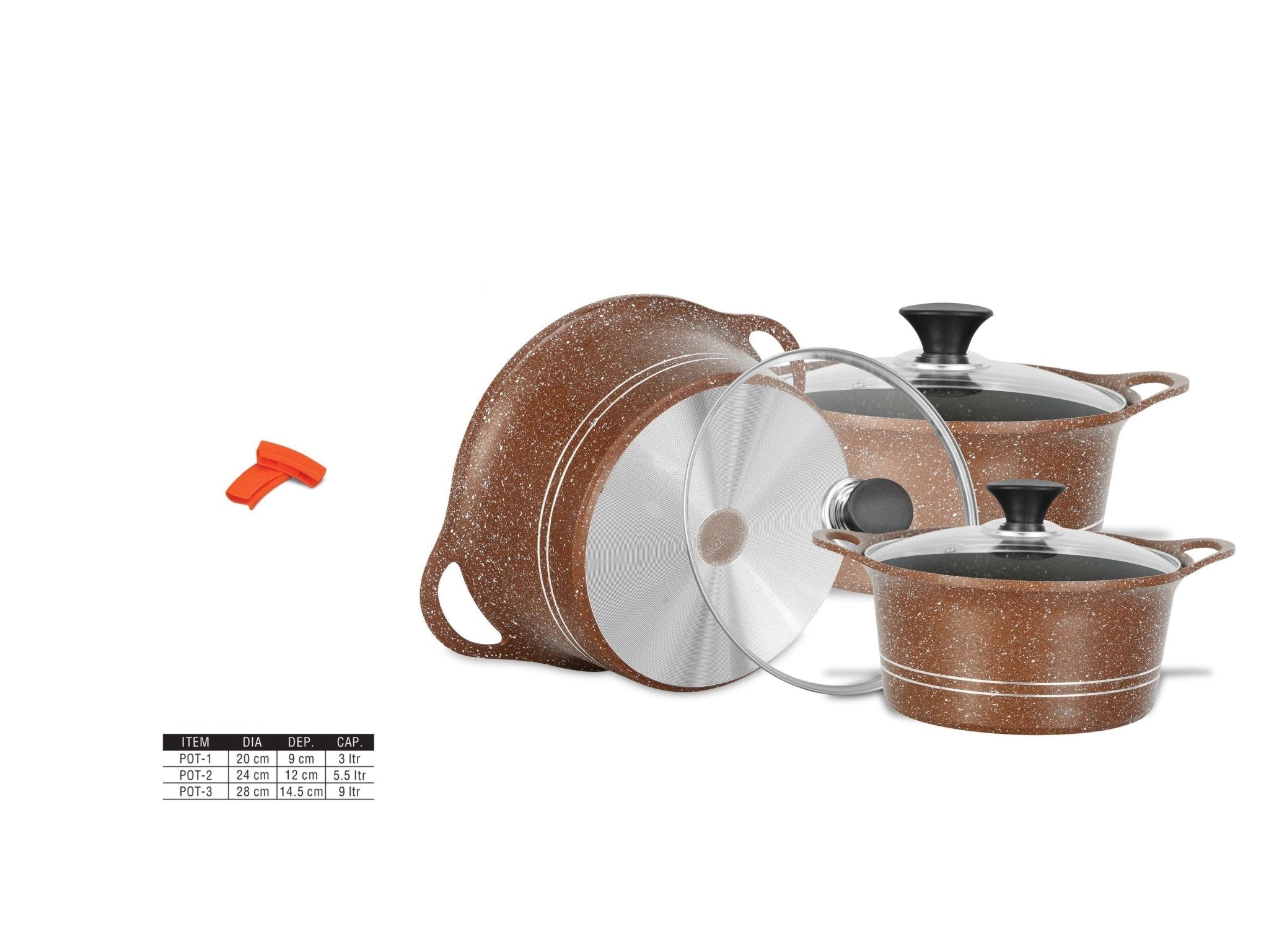 Sonex EDEN PLUS 20-Piece Marble Coating Cookware Set with Glass Lids | Non-Stick Pots & Pans | Brown Gift Pack