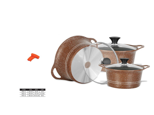 Sonex EDEN PLUS 20-Piece Marble Coating Cookware Set with Glass Lids | Non-Stick Pots & Pans | Brown Gift Pack