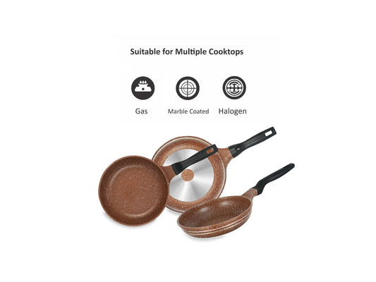 Sonex EDEN PLUS 20-Piece Marble Coating Cookware Set with Glass Lids | Non-Stick Pots & Pans | Brown Gift Pack