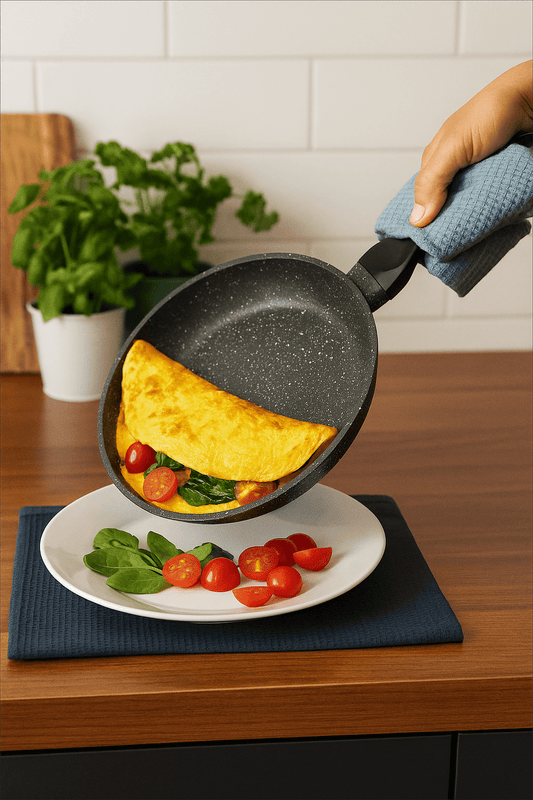 Sonex Omega Junior Marble Coating Cookware Set with Glass Lids | Non-Stick Pots & Fry Pan Set | Induction Compatible |Grey Color | Kitchen Cookware Gift Set
