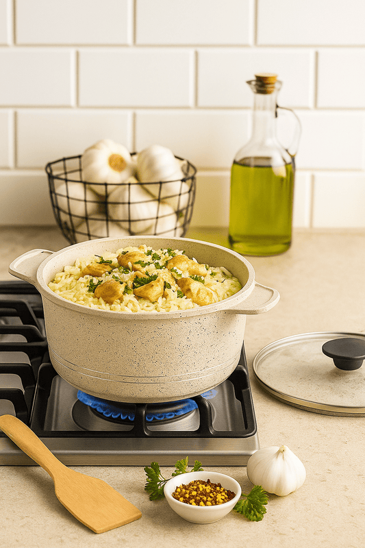 Sonex Omega Junior Marble Coating Cookware Set with Glass Lids | Non-Stick Pots & Fry Pan Set | Induction Compatible | White Color | Kitchen Cookware Gift Set
