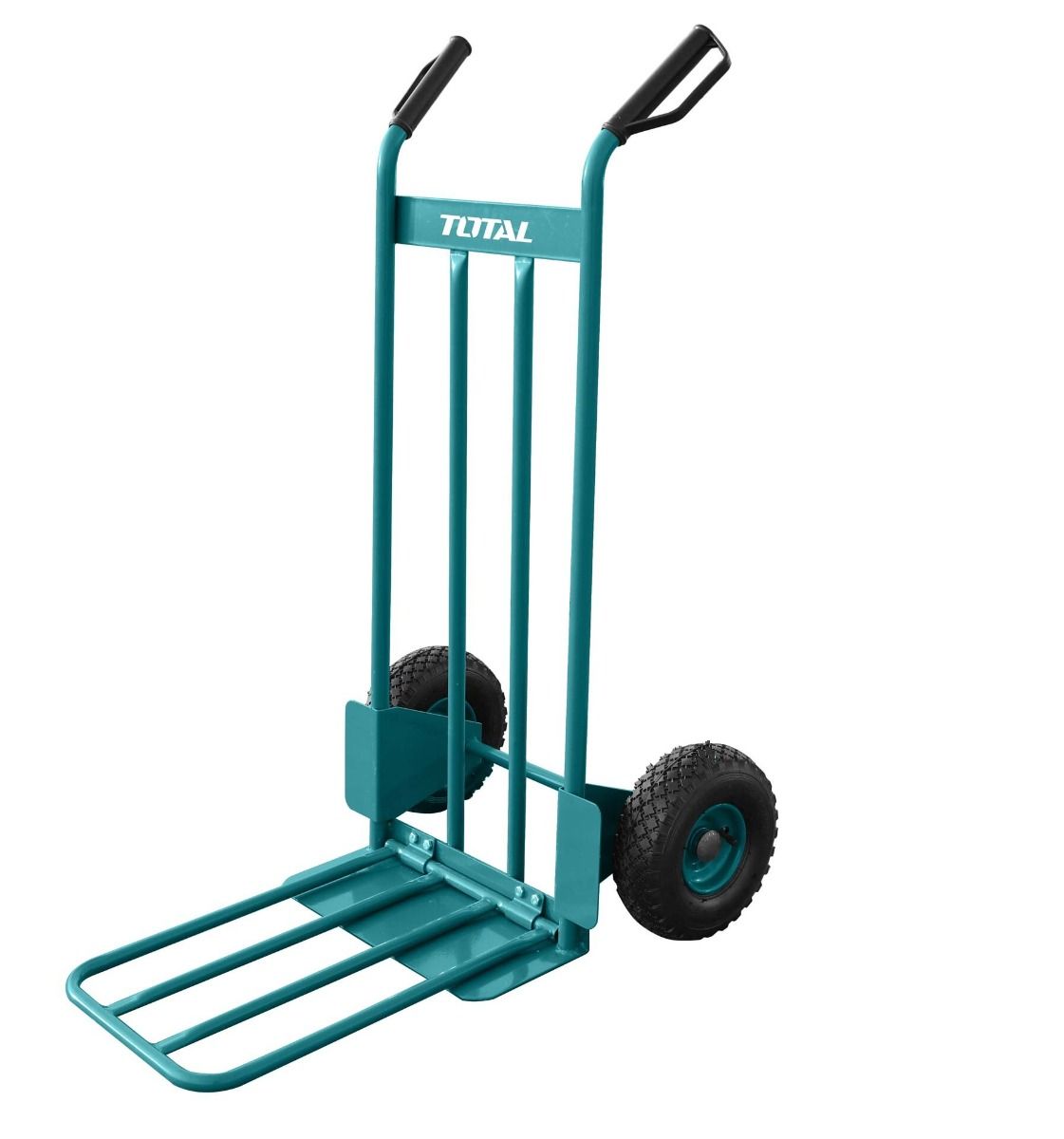 TOTAL THTHT20771 Heavy Duty Hand Trolley 200kg – Pneumatic Wheels, Foldable Loading Plate & Steel Frame