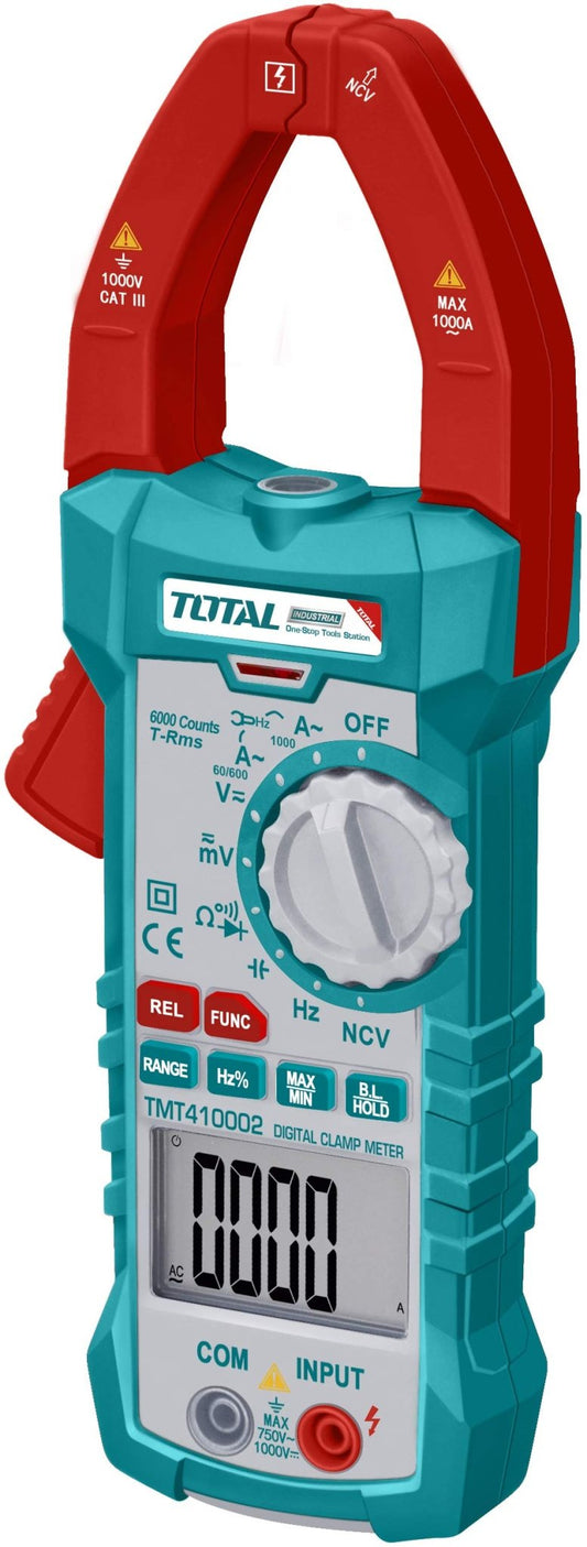 TOTAL TMT46003 Digital AC Clamp Meter – 600A AC Current, 600V AC/DC Voltage, 6000 Count LCD, NCV Detection