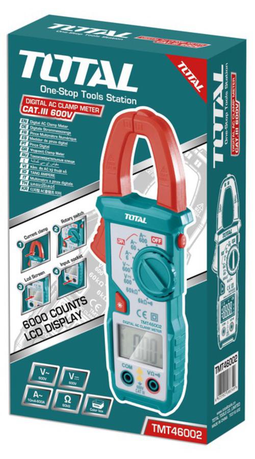TOTAL TMT46003 Digital AC Clamp Meter – 600A AC Current, 600V AC/DC Voltage, 6000 Count LCD, NCV Detection