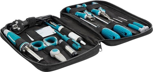 TOTAL 13 Pcs Telecom Tools Set, Electrician & Electronics Repair Tool Kit with Soldering Iron, Precision Screwdrivers & Pliers, Canvas Bag