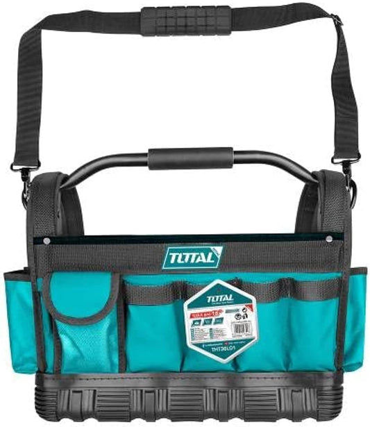 TOTAL 16" Open Tote Tool Bag, 600D Polyester, Multiple Pockets
