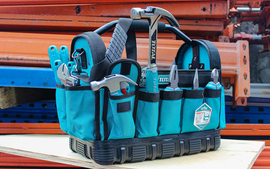 TOTAL 16" Open Tote Tool Bag, 600D Polyester, Multiple Pockets
